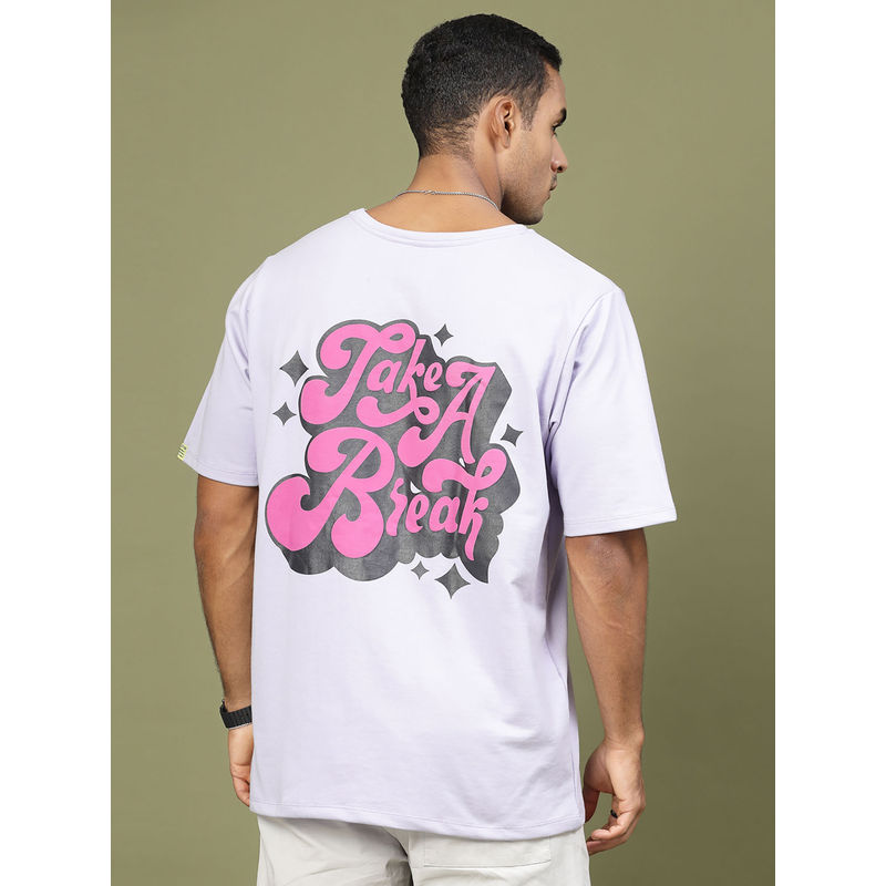 RIGO Men Light Purple Terry Oversized Printed T-Shirt (M)