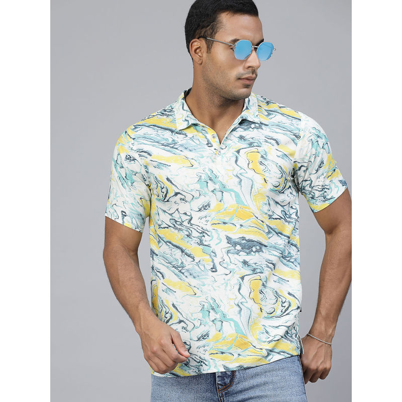 RIGO Men Multi Marble Print Polo T-Shirt (M)