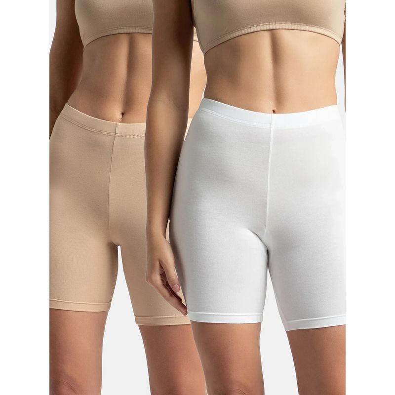 Jockey 1529 Women Super Combed Cotton Shorties - White and Skin (Pack of 2) (XL)