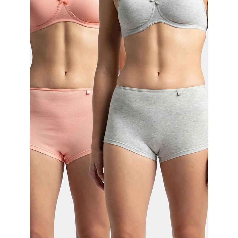 Jockey SS04 Women Cotton Elastane Boy Leg-Steel Grey Melange and Candlelight (Pack of 2) (M)