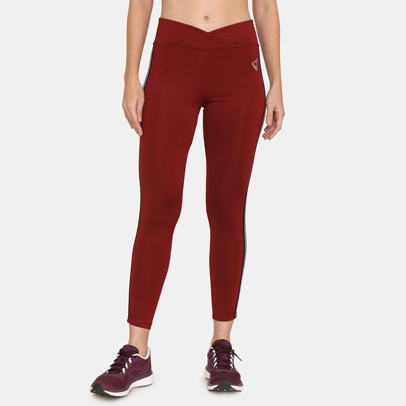 Zivame Zelocity Skin Fit Legging With Lurex Tape On The Side - Russet Brown (XS)