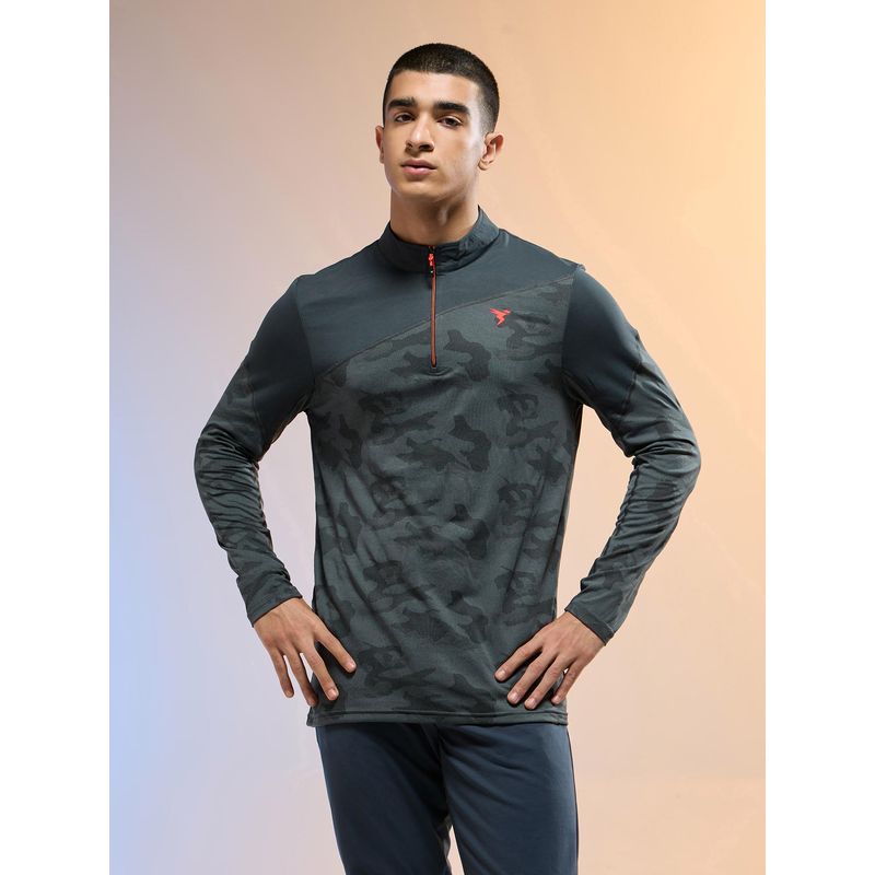 Technosport Men Jacquard Slim Fit High Neck Sports T-Shirt with Technocool+ (L)