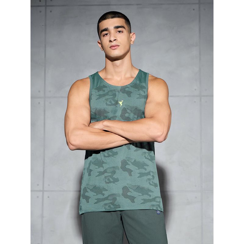 Technosport Men Jacquard Slim Fit Round Neck Sports Tank Top Ventmesh (L)