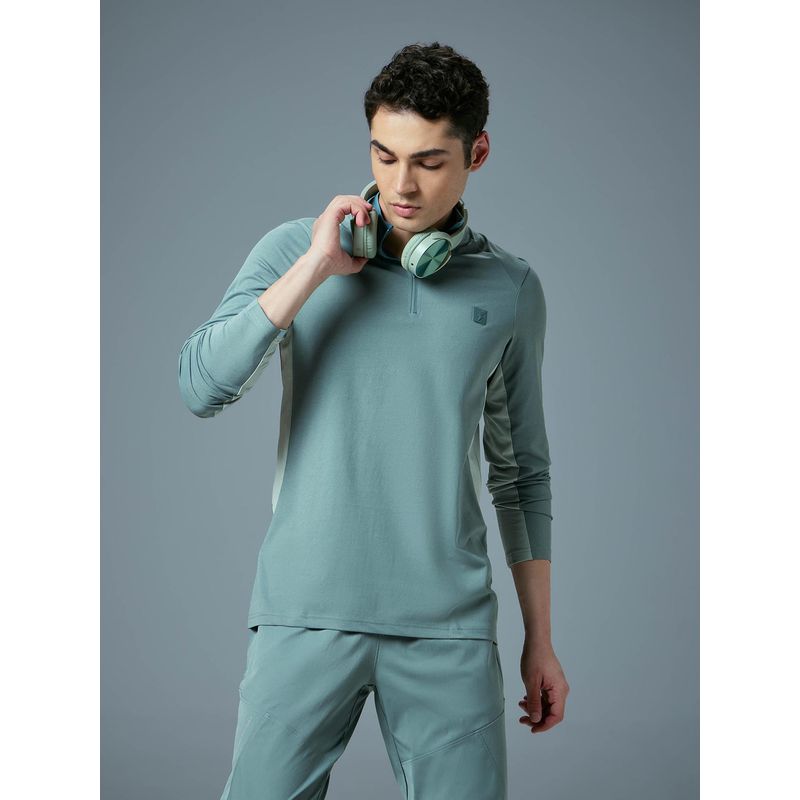 Technosport Men Colorblock Slim Fit High Neck Sports T-Shirt with Cotflex (L)