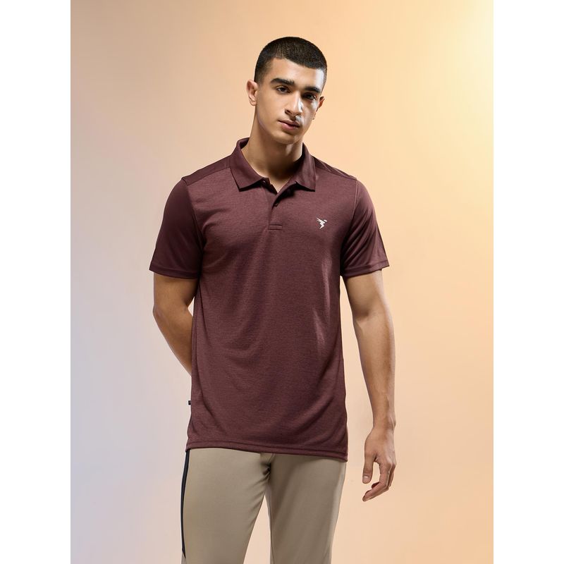 Technosport Men Brown Melange Slim Fit Round Neck Sports T-Shirt with Double Cool (M)