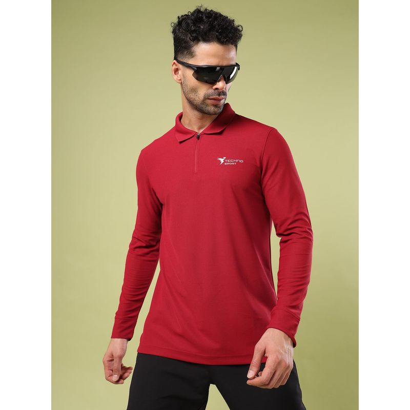 Technosport Men Solid Slim Fit Polo Sports T-Shirt with Matpiq (L)