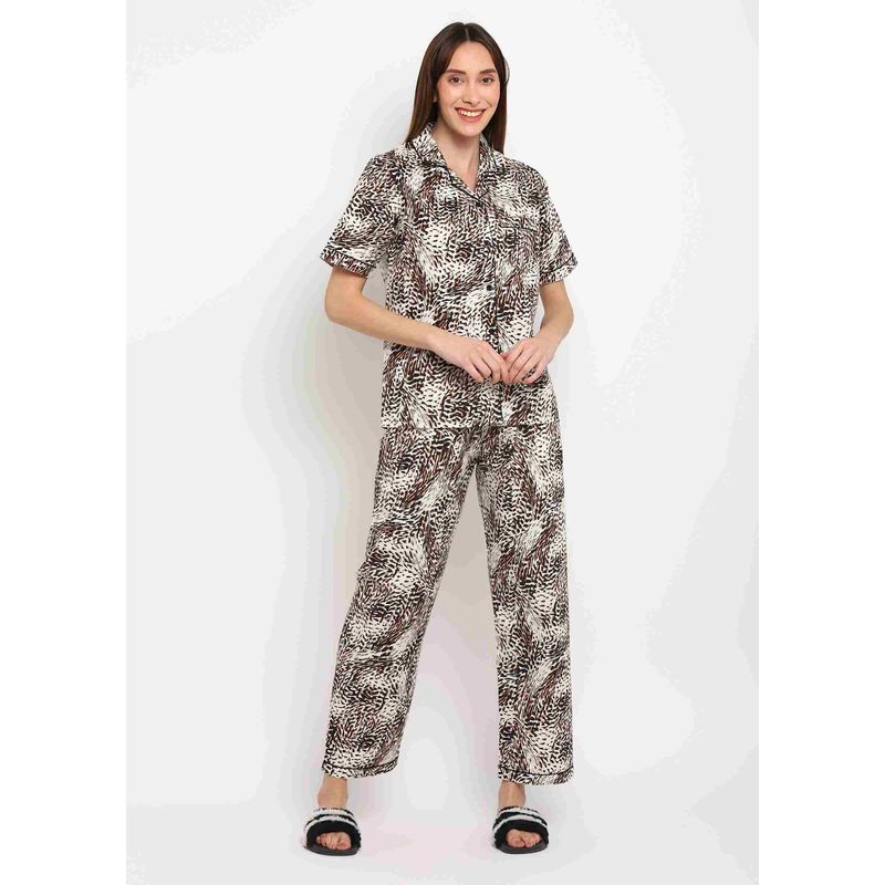 Shopbloom Brown Abstract Print Short Sleeve Womens Night Suit (Set of 2) (3XL)