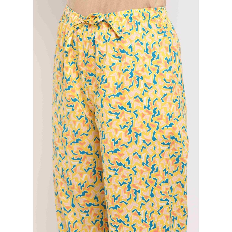 Shopbloom Yellow Zig Zag Line Print 3/4Th Sleeve Womens Night Suit (Set of 2) (XS)