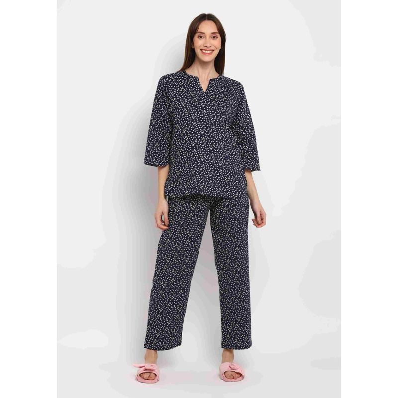 Shopbloom Tiny Flower Print 3/4Th Sleeve Womens Night Suit (Set of 2) (S)