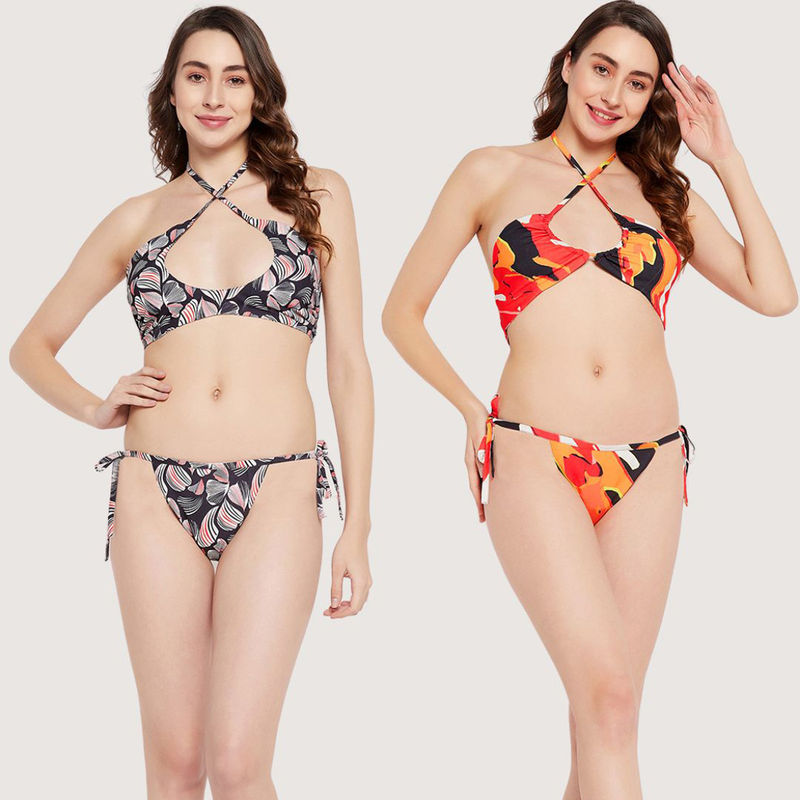 Secrets By ZeroKaata Women Printed Halter Beachwear Bikini - Multi-Color (Set of 2) (XS)