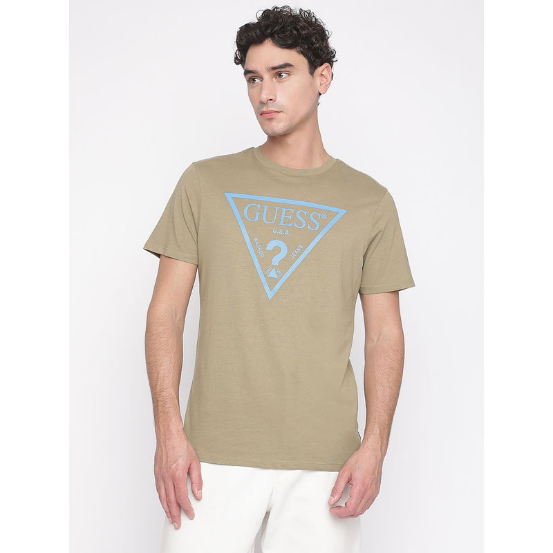 Guess Men Khaki Printed T-Shirt (S)