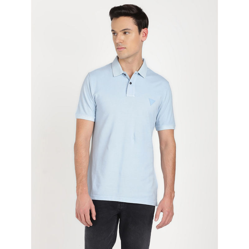 Guess Men Blue Solid Polo T-Shirt (XS)