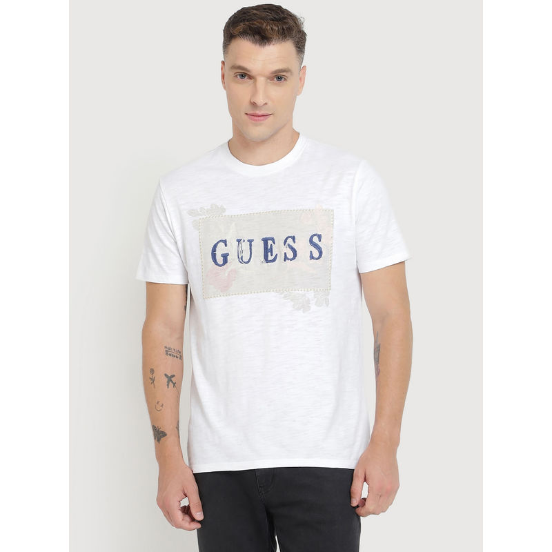 Guess Men White Printed T-Shirt (S)