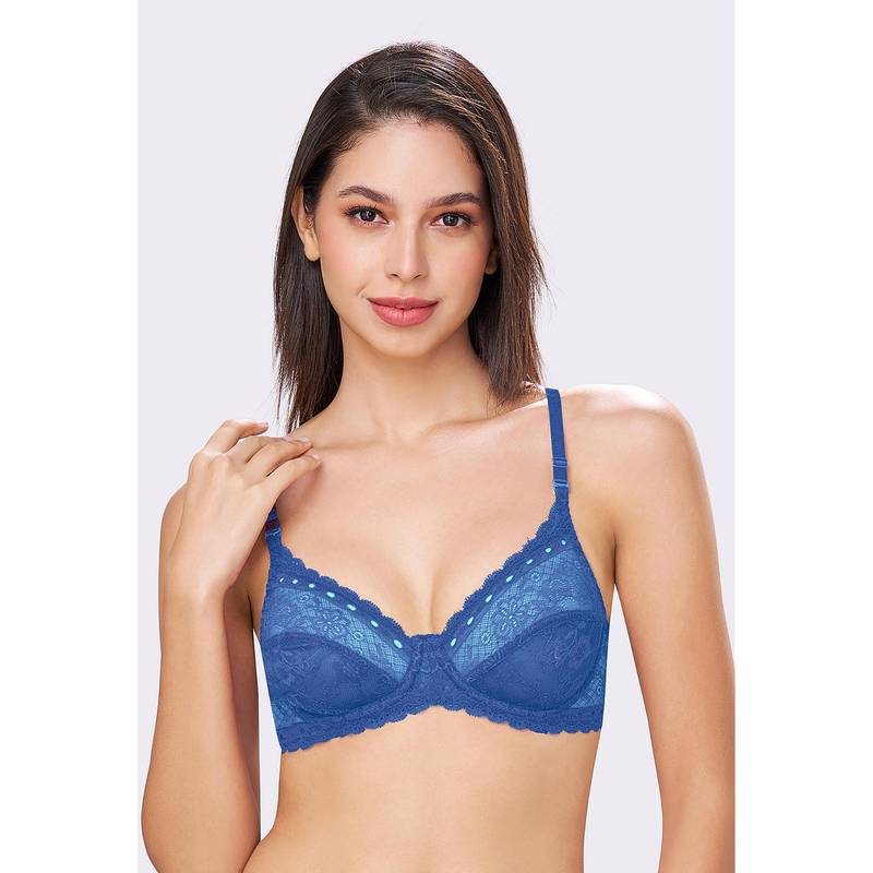 bodyline Double Layered Wired Medium Coverage Breathable Lace Bra (32C)