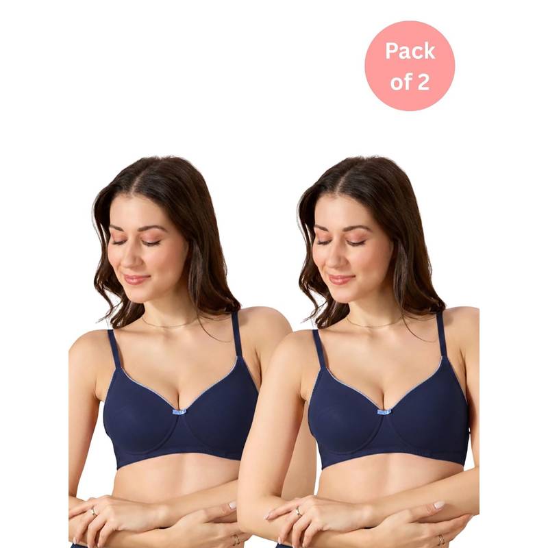 bodyline Miley Lace Trim Bra - Blue (Pack of 2) (32B)
