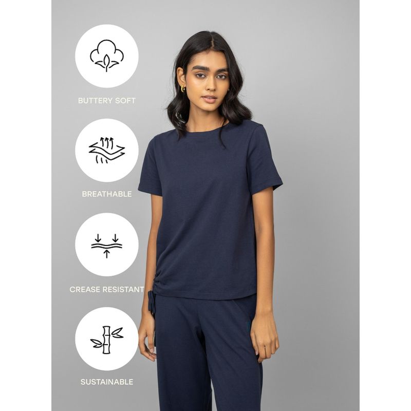 NeceSera Cotton Side Ruched Navy T-Shirt (S)