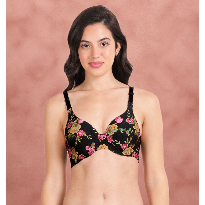 Shyaway HANA Black Floral Garden Print Seamless T-Shirt Bra (34B)