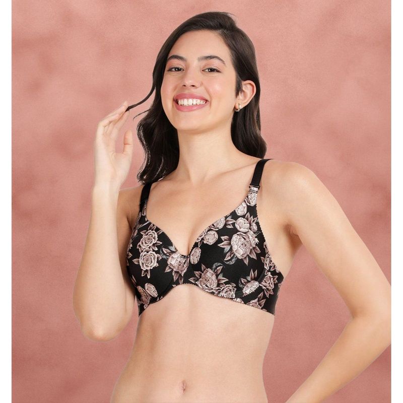 Shyaway HANA Black Floral Broad Winged Seamless T-Shirt Bra (32C)