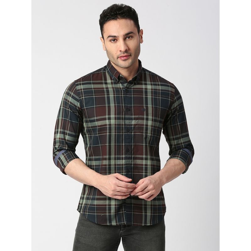 Dragon Hill Full Sleeves Maroon Twill Checked Shirt with Pocket (M)
