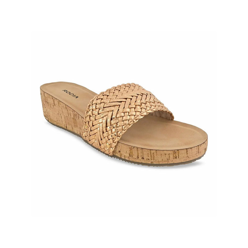 ROCIA Rose Gold Women Solid Woven Slider Wedges Buy ROCIA Rose Gold