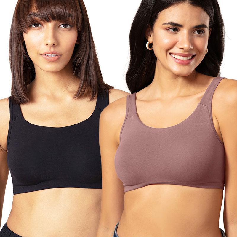 Nykd by Nykaa PO2 Soft Cup Easy-Peasy Slip-on Bra with Full Coverage - Dark skin & Black NYB113 (M)