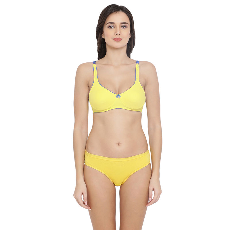 Buy Clovia Cotton Non-Wired Non-Padded Everyday Demi Cup Bra & Low Waist  Bikini Panty - Yellow online