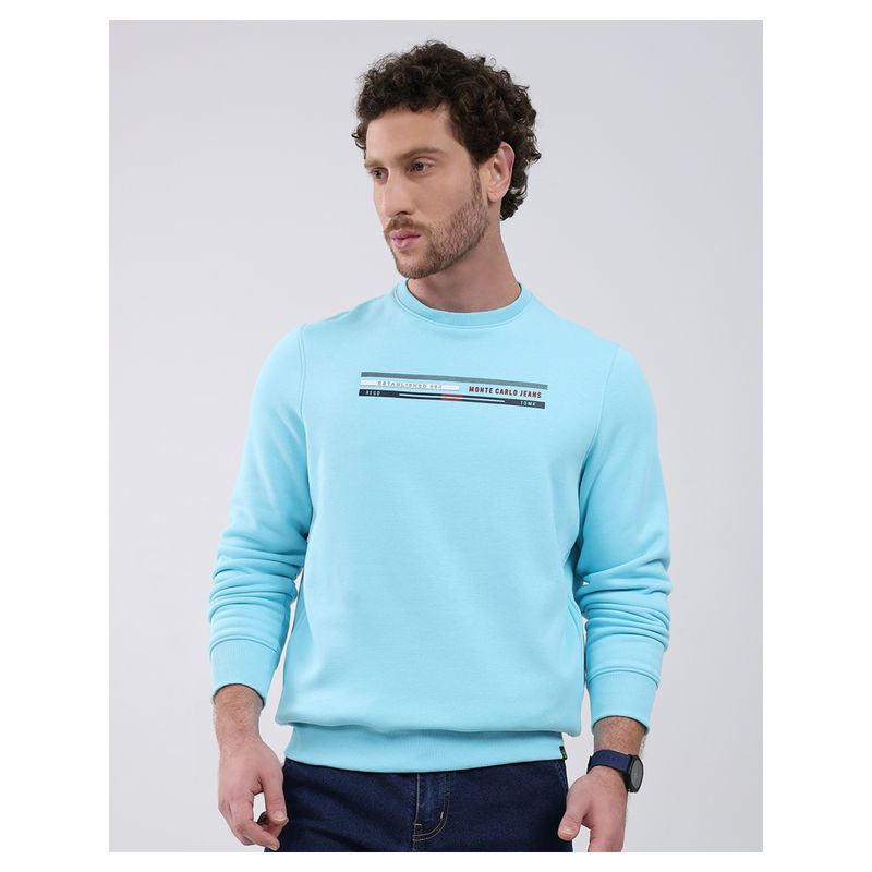 Monte Carlo Men Turquoise Regular Fit Round Neck Solid Pull On Full Sleeve Sweatshirt (3XL)