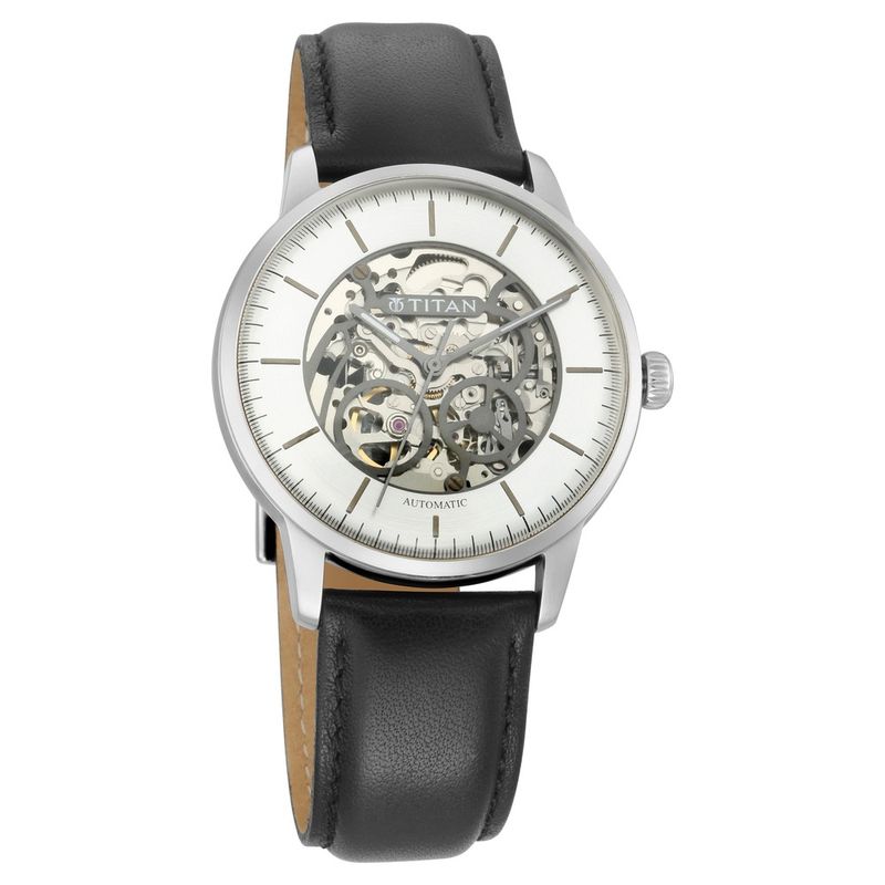 Buy Titan Silver Dial Automatic Watch With Leather Strap Online