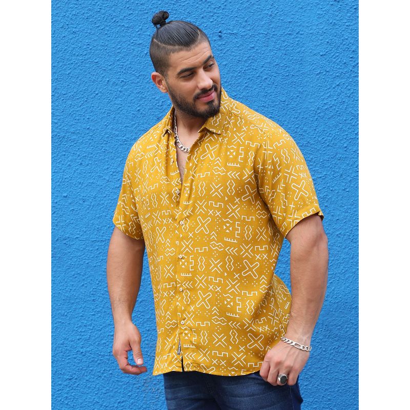 Instafab Plus Mens Mustard Yellow Minimal Aztec Shirt (3XL)