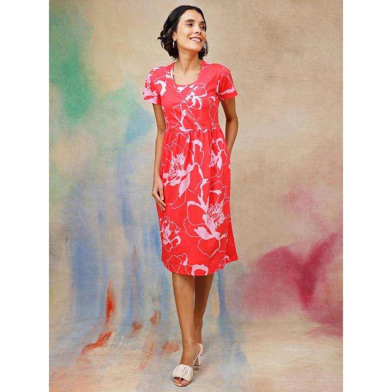 Zelena Red Maternity Zipless Feeding Dress (L)
