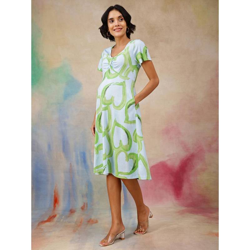 Zelena Blue Zipless Maternity Feeding Dress (L)