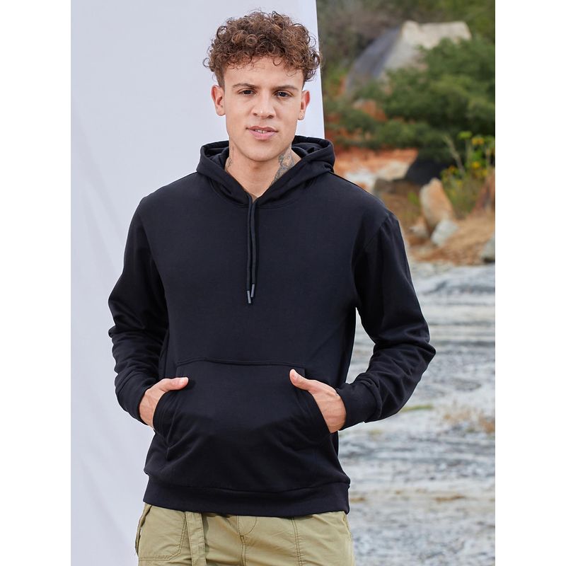 Campus Sutra Men Onyx Black Solid Pullover Hoodie (XL)