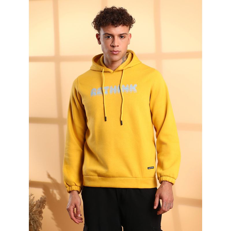 Campus Sutra Men Yellow Rethink Hoodie with Ribbed Hem (L)