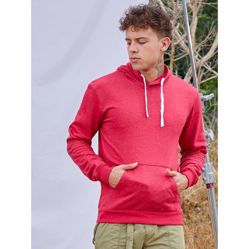 Campus Sutra Men Red Pullover Hoodie with Contrast Drawstring (L)
