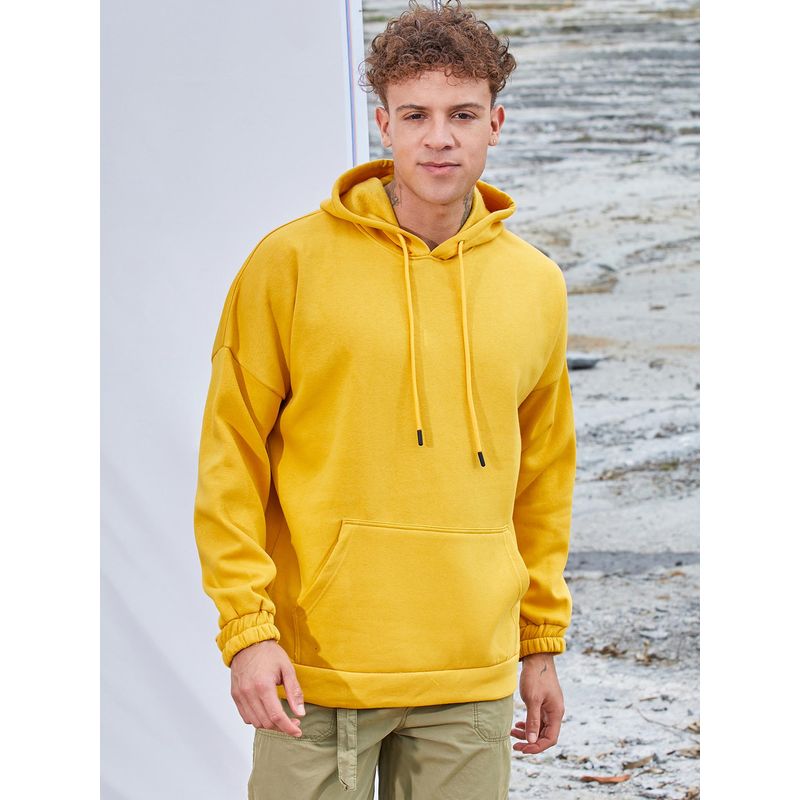 Campus Sutra Men Yellow Oversized Pullover Hoodie with Front Pocket (S)