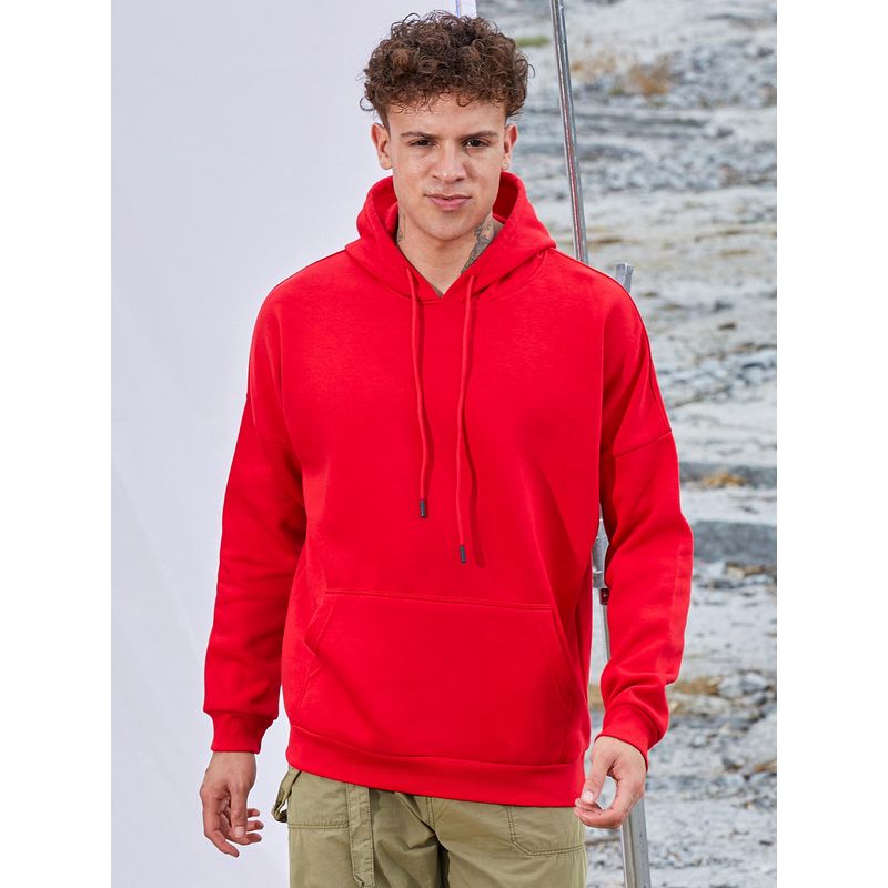 Campus Sutra Men Red Oversized Basic Hoodie with Front Pocket (M)