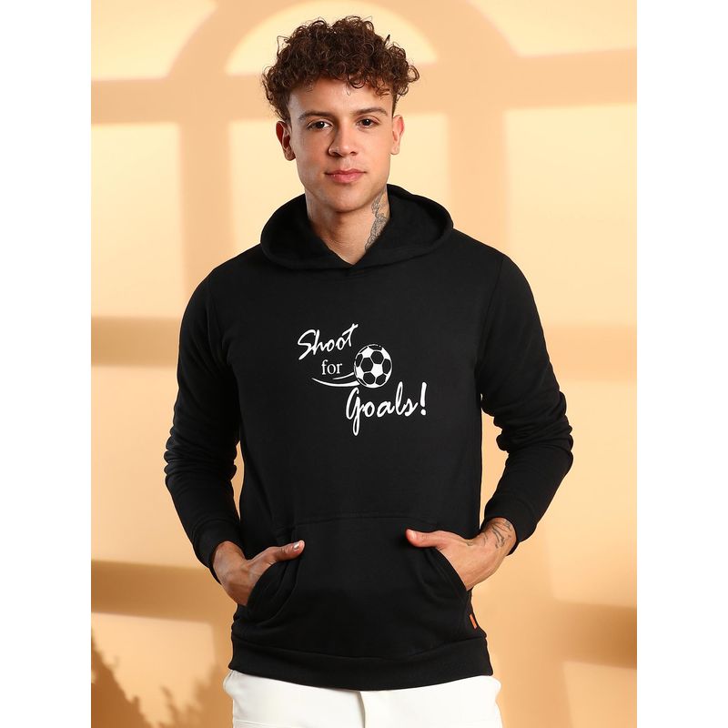 Campus Sutra Men Black Shoot for Goals Hoodie with Kangaroo Pocket (XL)