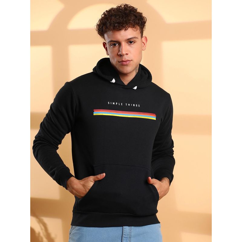 CAHOOT Men Black Simple Things Hoodie with Kangaroo Pocket (M)