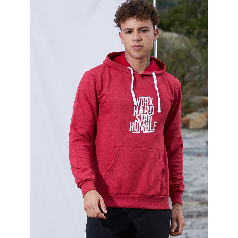 Campus Sutra Men Red Work Hard Stay Humble Hoodie (M)