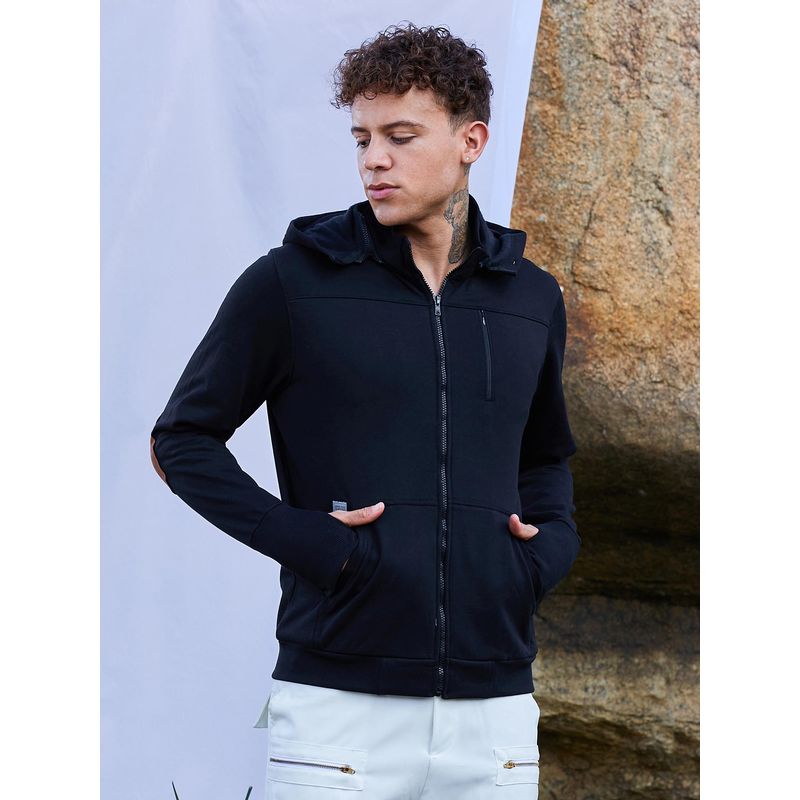 Campus Sutra Men Jet Navy Blue Zip-Front Travel Hoodie (XL)