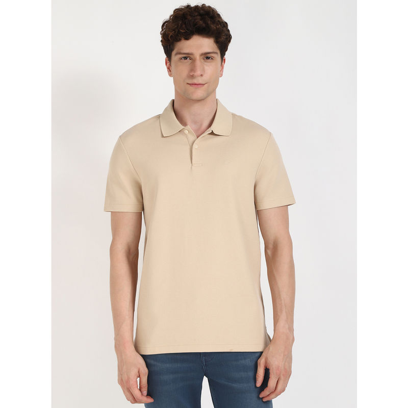 Calvin Klein Mens Beige Solid Casual Polo T-Shirt (S)