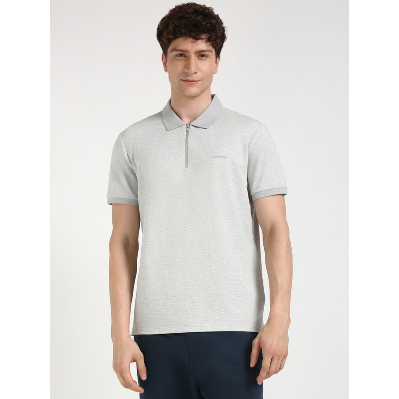 Calvin Klein Mens Grey Solid Casual Polo T-Shirt (M)