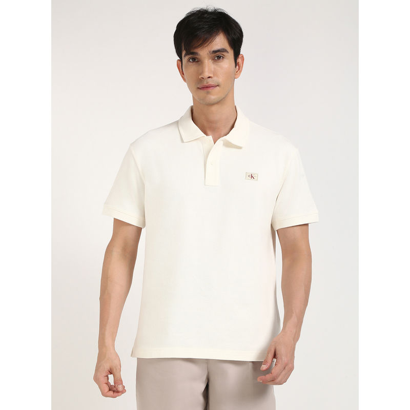 Calvin Klein Mens White Solid Casual Polo T-Shirt (M)