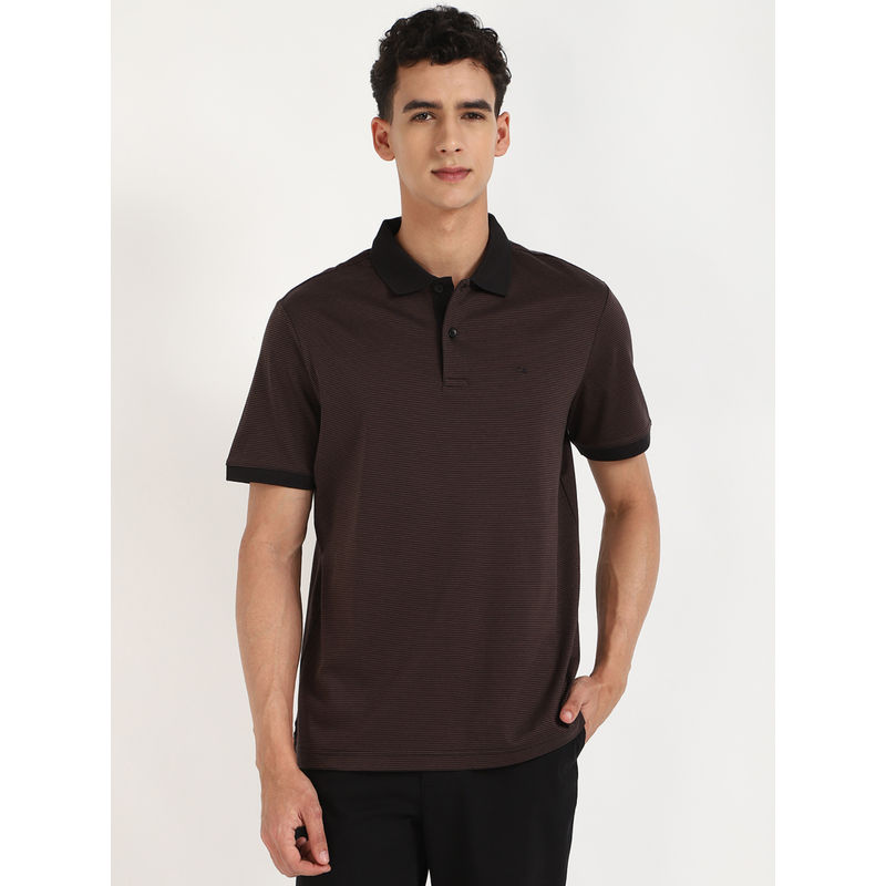 Calvin Klein Mens Brown Stripes Casual Polo T-Shirt (L)