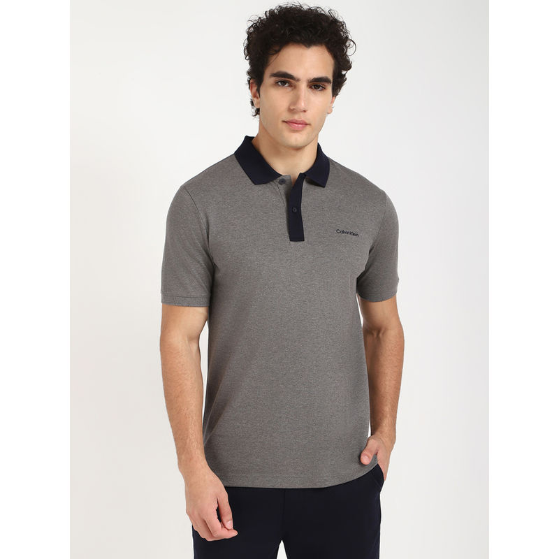 Calvin Klein Mens Grey Solid Casual Polo T-Shirt (2XL)