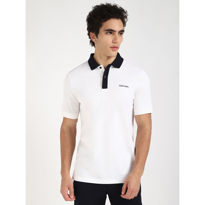 Calvin Klein Mens White Solid Casual Polo T-Shirt (2XL)