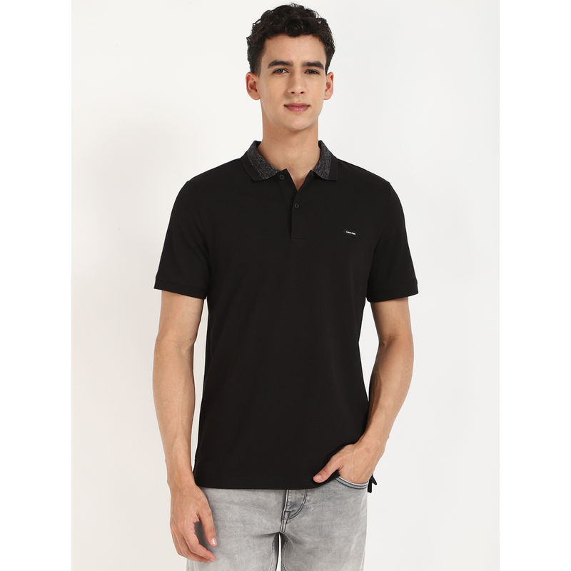 Calvin Klein Mens Black Solid Casual Polo T-Shirt (L)