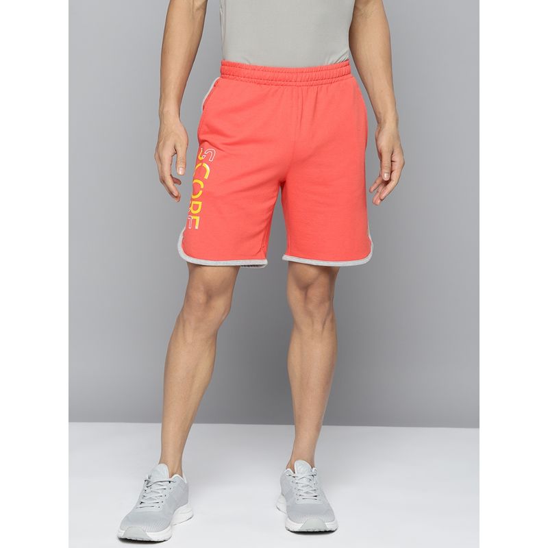 Alcis Men Peach-Coloured Typography Printed Running Shorts (XL)