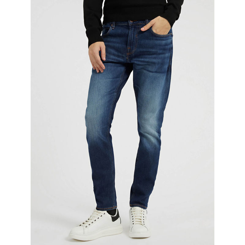 Guess Blue Cotton Blend Solid Super Skinny Fit Jeans (32)