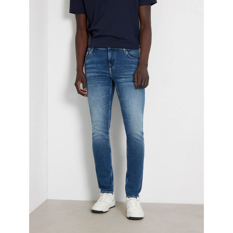 Guess Blue Cotton Blend Solid Super Skinny Fit Jeans (36)